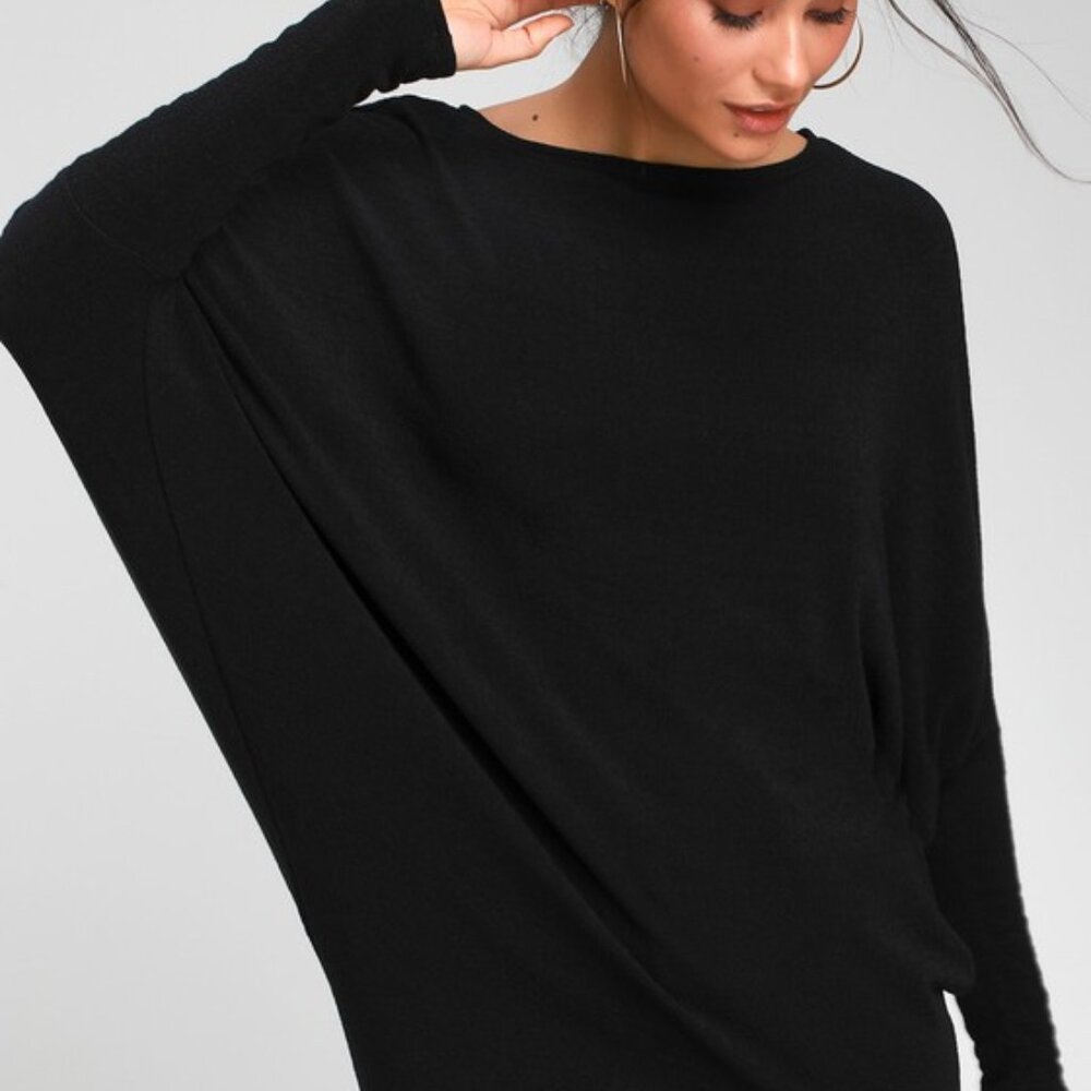 Lulus Basics Verla Black Dolman Sleeve Sweater Top - Size S